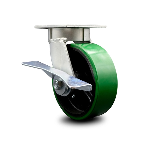 6 Inch Kingpinless Green Poly on Steel Wheel Swivel Caster with Brake SCC